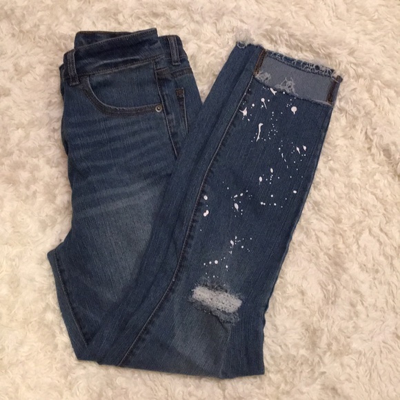 Material Girl Jeans Stair Ragged Hem Paint Spots L - Picture 8 of 8